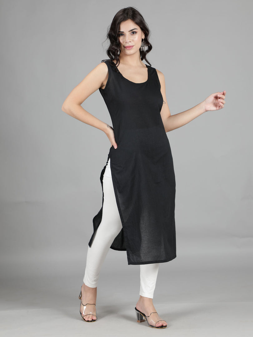 Seva Chikan Cotton Long Slips Combo of White (Pack of 2)