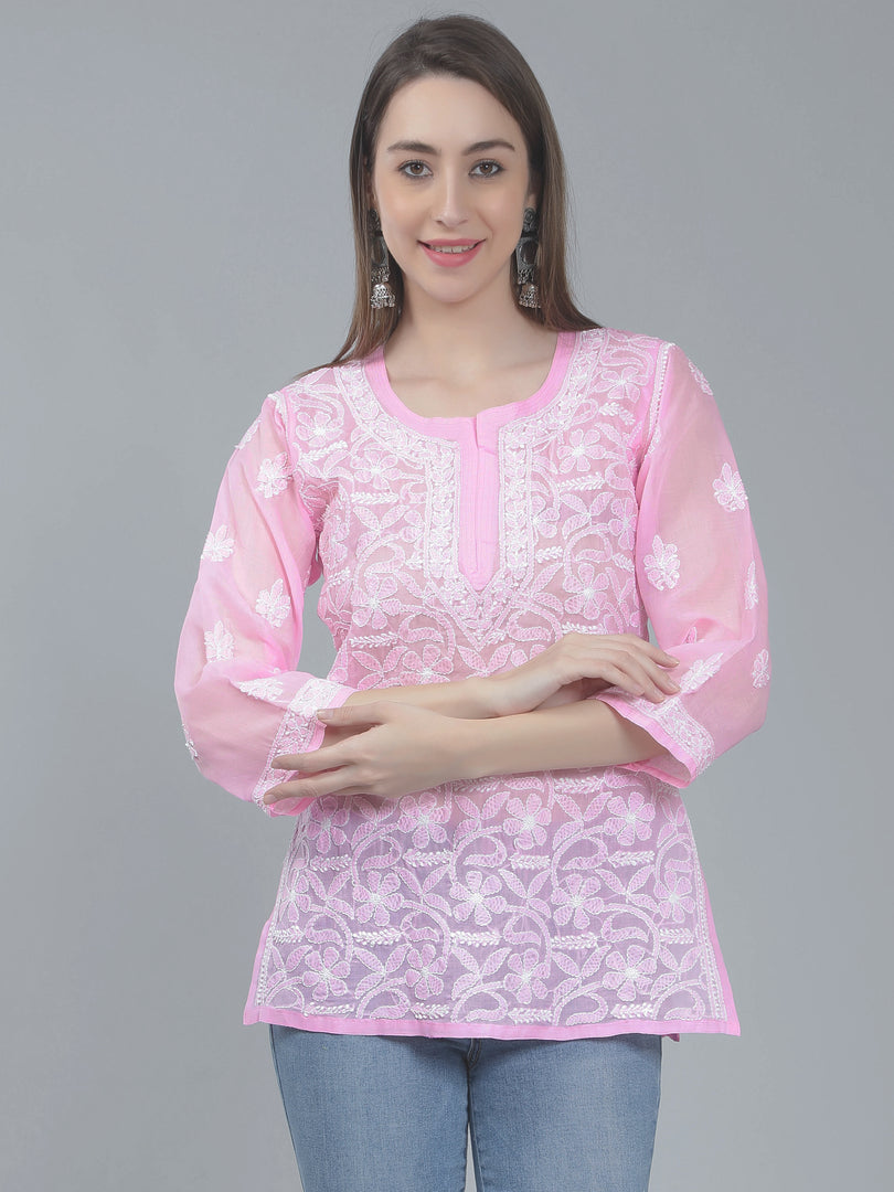Seva Chikan Hand Embroidered Terivoil Cotton Lucknowi Chikan Top