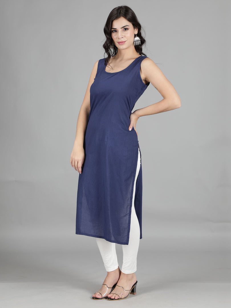 Seva Chikan Cotton Long Slips Combo Of Black (Pack of 2)