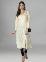 Load image into Gallery viewer, Seva Chikan Hand Embroidered Red Cotton Chikankari Angarkha Style Kurta