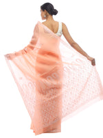 Load image into Gallery viewer, Seva Chikan Hand Embroidered Peach Cotton Lucknowi Saree-SCL2321