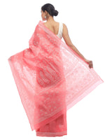 Load image into Gallery viewer, Seva Chikan Hand Embroidered Carrot Pink Cotton Lucknowi Saree-SCL2325