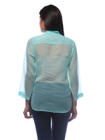 Load image into Gallery viewer, Seva Chikan Hand Embroidered Green Georgette Lucknowi Chikankari Shirt-SCL0514