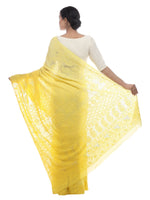 Load image into Gallery viewer, Seva Chikan Hand Embroidered Yellow Viscose Georgette Saree-SCL2348
