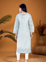 Load image into Gallery viewer, Seva Chikan Hand Embroidered Grey Cotton Lucknowi Chikan Kurti SCL1217