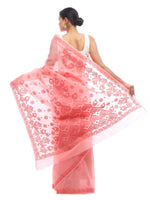 Load image into Gallery viewer, Seva Chikan Hand Embroidered Carrot Pink Cotton Lucknowi Saree-SCL2476