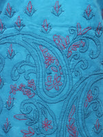 Load image into Gallery viewer, Seva Chikan Hand Embroidered Turquoise Cotton Lucknowi Chikankari Unstitched Suit Piece-SCL0026