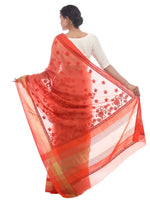 Load image into Gallery viewer, Seva Chikan Hand Embroidered Orange Cotton Lucknowi Saree-SCL2485
