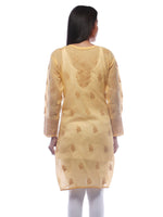 Load image into Gallery viewer, Seva Chikan Hand Embroidered Mustard Cotton Lucknowi Chikan Kurti-SCL0296
