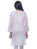 Load image into Gallery viewer, Seva Chikan Hand Embroidered White Cotton Lucknowi Chikan Kurti-SCL0297