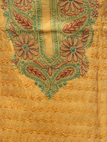 Load image into Gallery viewer, Seva Chikan Hand Embroidered Yellow Cotton Lucknowi Chikan Unstitched Kurti Piece-SCL0106