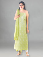Load image into Gallery viewer, Seva Chikan Hand Embroidered Light Green Cotton Lucknowi Chikan Unstitched Suit Piece-SCL1487