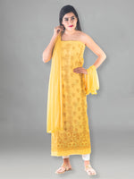 Load image into Gallery viewer, Seva Chikan Hand Embroidered Golden Yellow Cotton Lucknowi Chikan Unstitched Suit Piece-SCL1495