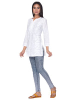 Load image into Gallery viewer, Seva Chikan Hand Embroidered White Cotton Lucknowi Chikan Top-SCL0983