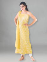 Load image into Gallery viewer, Seva Chikan Hand Embroidered Yellow Cotton Lucknowi Chikan Unstitched Suit Piece SCL1498