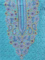 Load image into Gallery viewer, Seva Chikan Hand Embroidered Turquoise Cotton Lucknowi Chikankari Unstitched Suit Piece-SCL0046