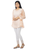 Load image into Gallery viewer, Seva Chikan Hand Embroidered Peach Cotton Lucknowi Chikankari Short Top-SCL2022