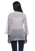 Load image into Gallery viewer, Seva Chikan Hand Embroidered White Georgette Lucknowi Chikankari Short Top With Sequins Work-SCL0166