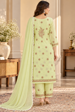 Load image into Gallery viewer, Seva Chikan Hand Embroidered Lemon Cotton Lucknowi Chikankari Unstitched Suit Piece-SEV15001
