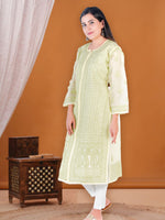 Load image into Gallery viewer, Seva Chikan Hand Embroidered Yellow Cotton Lucknowi Chikan Kurti SCL1214