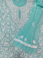 Load image into Gallery viewer, Seva Chikan Hand Embroidered Sea Green Georgette Lucknowi Chikankari Unstitched Suit Piece-SCL13134