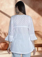 Load image into Gallery viewer, Seva Chikan Hand Embroidered Cotton Lucknowi Chikan Short Top