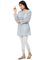 Load image into Gallery viewer, Seva Chikan Hand Embroidered Grey Cotton Lucknowi Chikankari Short Top-SCL2015