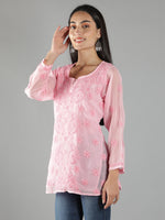 Load image into Gallery viewer, Seva Chikan Hand Embroidered  Georgette Lucknowi Chikan Top With Slip