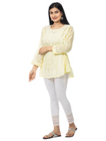 Load image into Gallery viewer, Seva Chikan Hand Embroidered Yellow Cotton Lucknowi Chikankari Short Top-SCL2043