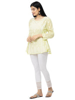Load image into Gallery viewer, Seva Chikan Hand Embroidered Lemon Cotton Lucknowi Chikankari Short Top-SCL2044