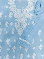 Load image into Gallery viewer, Seva Chikan Hand Embroidered Berry Blue Georgette Lucknowi Chikankari Unstitched Suit Piece-SCL13130