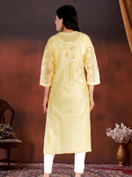 Load image into Gallery viewer, Seva Chikan Hand Embroidered Yellow Cotton Lucknowi Chikan Kurti SCL1205