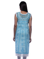 Load image into Gallery viewer, Seva Chikan Hand Embroidered Sky Blue Cotton Lucknowi Chikankari Anarkali-SCL0241