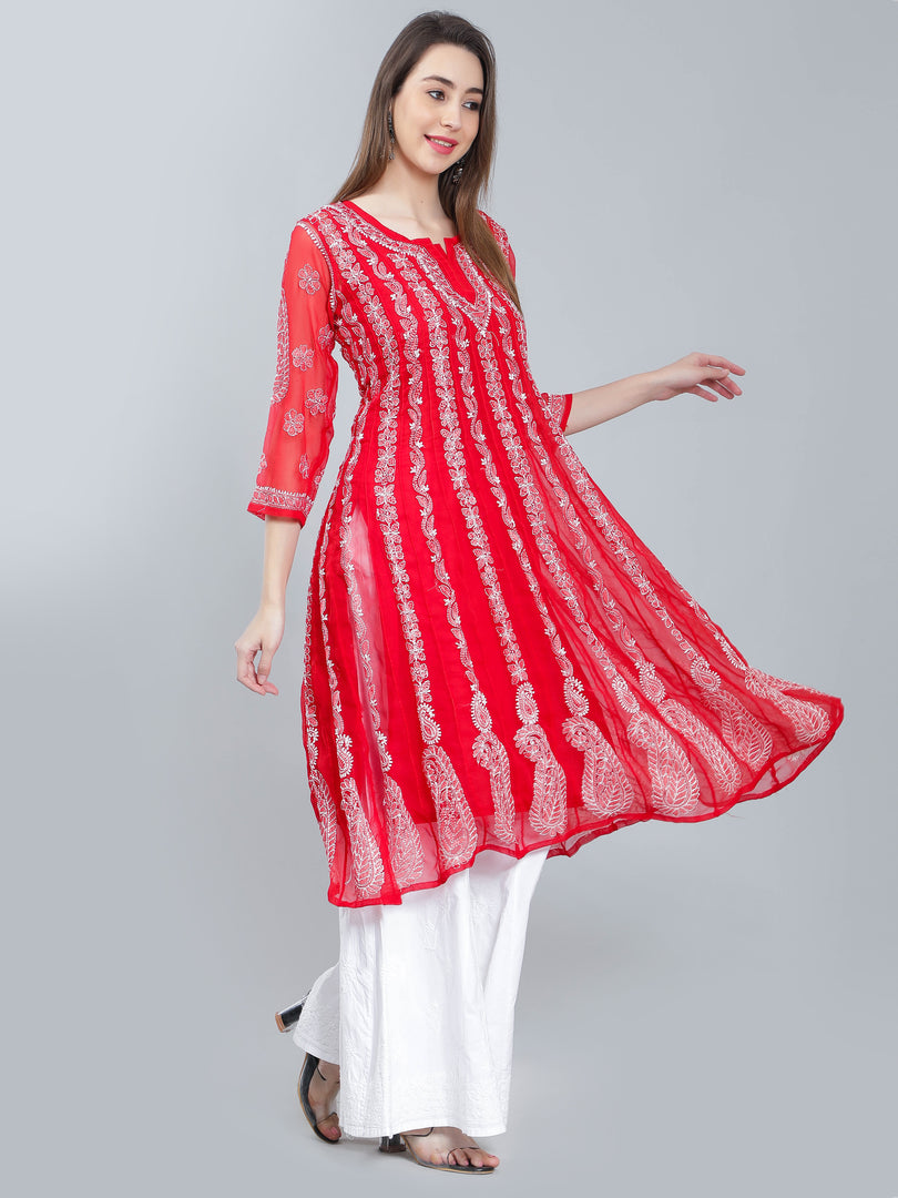 Seva Chikan Hand Embroidered Georgette Lucknowi Chikankari Anarkali