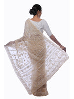 Load image into Gallery viewer, Seva Chikan Hand Embroidered Fawn Georgette Lucknowi Saree-SCL0373