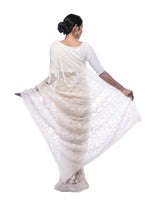 Load image into Gallery viewer, Seva Chikan Hand Embroidered Fawn Georgette Lucknowi Saree-SCL0374