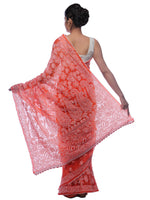 Load image into Gallery viewer, Seva Chikan Hand Embroidered Orange Georgette Lucknowi Saree-SCL0375
