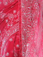 Load image into Gallery viewer, Seva Chikan Hand Embroidered Magenta Georgette Lucknowi Saree-SCL0382