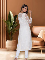 Load image into Gallery viewer, Seva Chikan Hand Embroidered Beige Georgette Lucknowi Chikan Kurti SCL1039