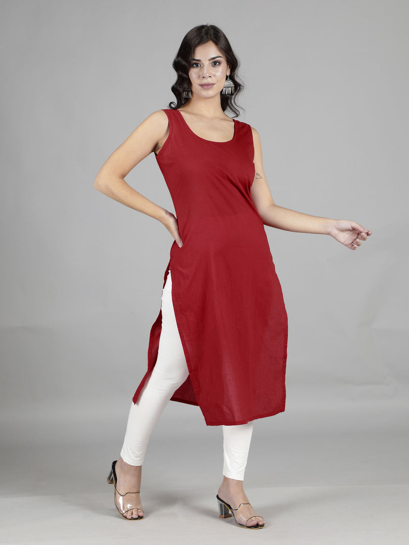 Seva Chikan Cotton Long Slips Combo of White (Pack of 2)