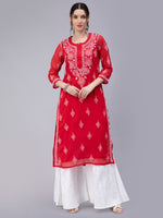 Load image into Gallery viewer, Seva Chikan Hand Embroidered Georgette Chikankari Kurta With Matching Slip