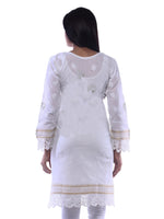 Load image into Gallery viewer, Seva Chikan Hand Embroidered White Cotton Lucknowi Chikan Kurti-SCL0226