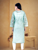 Load image into Gallery viewer, Seva Chikan Hand Embroidered Turquoise Cotton Lucknowi Chikan Kurti SCL1223
