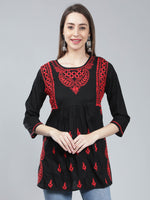 Load image into Gallery viewer, Seva Chikan Hand Embroidered Black Cotton Lucknowi Chikankari Top