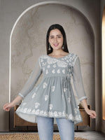 Load image into Gallery viewer, Seva Chikan Hand Embroidered Georgette Lucknowi Chikan Top