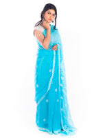 Load image into Gallery viewer, Seva Chikan Hand Embroidered Blue Georgette Lucknowi Saree-SCL1168