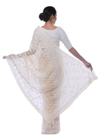 Load image into Gallery viewer, Seva Chikan Hand Embroidered Fawn Georgette Lucknowi Saree-SCL0411