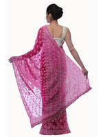 Load image into Gallery viewer, Seva Chikan Hand Embroidered Magenta Georgette Lucknowi Saree-SCL0413