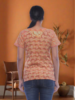 Load image into Gallery viewer, Seva Chikan Hand Embroidered Orange Cotton Lucknowi Chikankari Short Top SCL0165