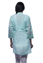 Load image into Gallery viewer, Seva Chikan Hand Embroidered Sea Green Cotton Lucknowi Chikankari Short Top-SCL0327